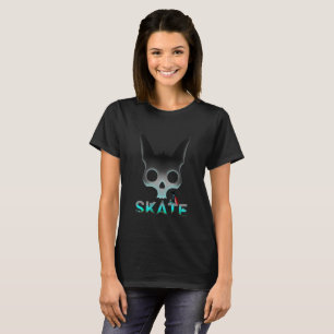 T-shirt Gato do patinador dos grafites do crânio