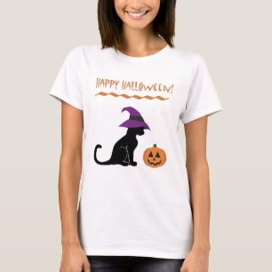 T-shirt Gato e abóbora da bruxa do Dia das Bruxas