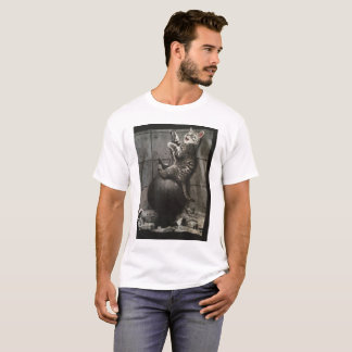 T-shirt gato em uma bola de destruição