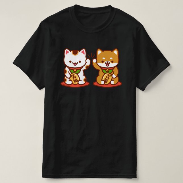 T-Shirt Gato Engraçado - Cinco de Maneki-neko (Frente do Design)