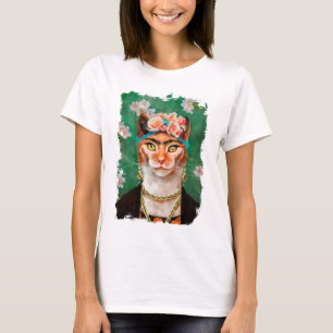 T-shirt gato Frida com flores