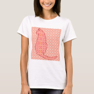 T-shirt Gato japonês - Batik alaranjado coral