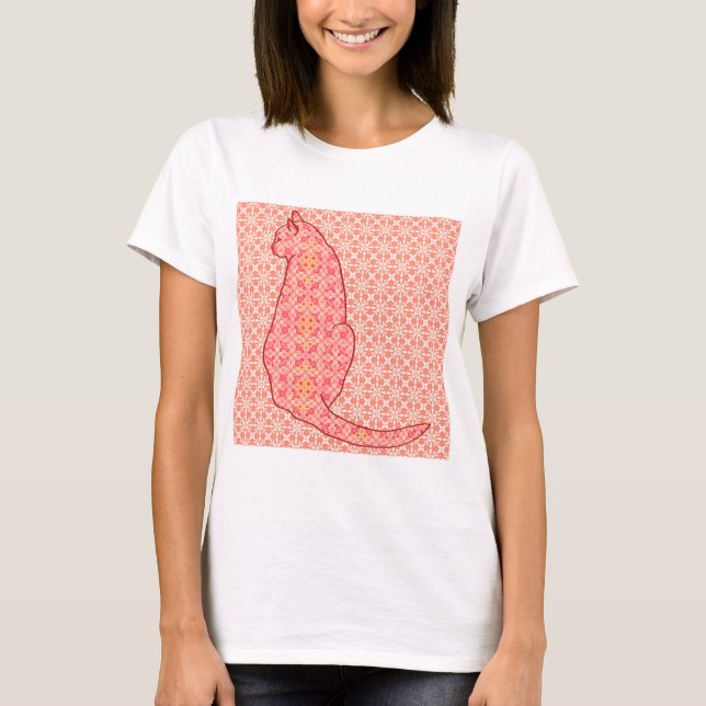T-shirt Gato Japonês - Coral Orange Batik (Frente)