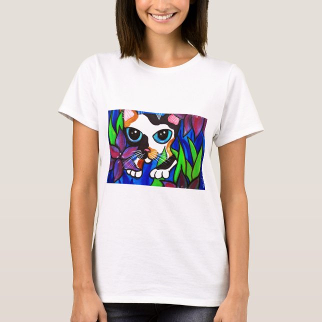 T-shirt Gato nas flores (Frente)
