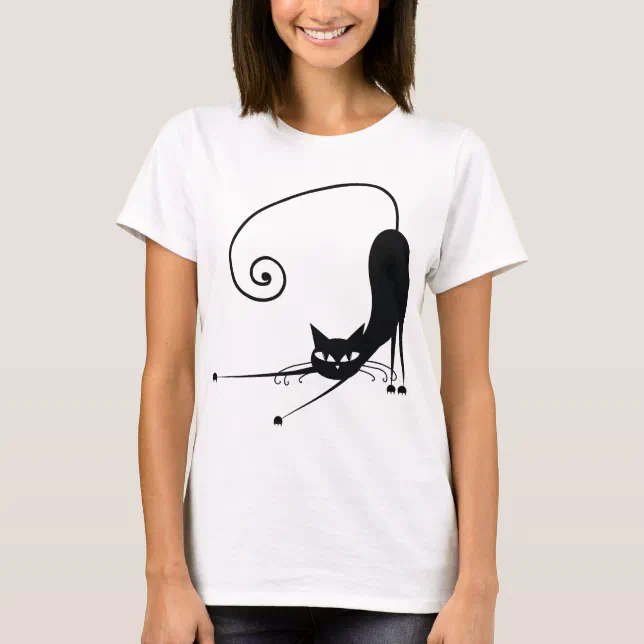 Bruxa bonita t-shirt com seu gato preto, t-shirt e etiqueta, bruxa