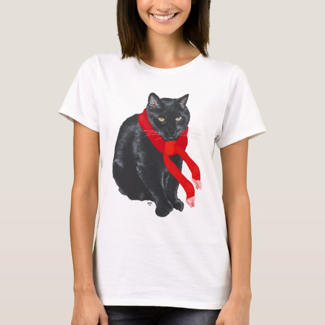 T-shirt Gato Negro aquecendo no Natal (Frente)