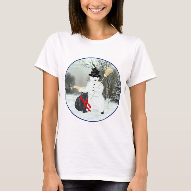 T-shirt Gato Negro com Neve (Frente)