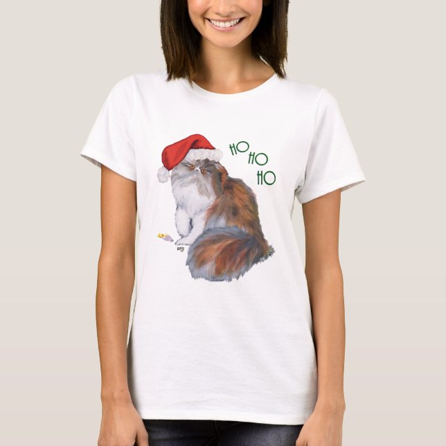 T-shirt Gato Persa Tricolor no Natal (Frente)
