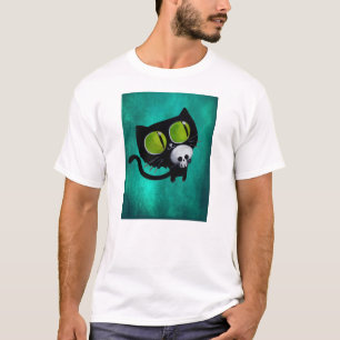 T-shirt Gato preto do Dia das Bruxas com crânio