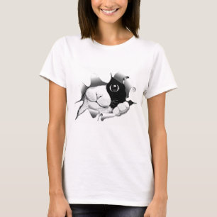 T-shirt Gato preto e branco curioso do gatinho