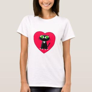 T-shirt Gato Preto em Coração Vermelho