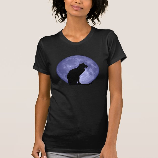 T-shirt Gato preto, lua azul (Frente)