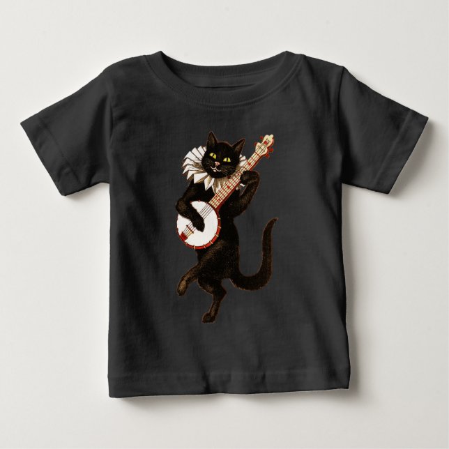 T-shirt Gato preto que joga o banjo (Frente)