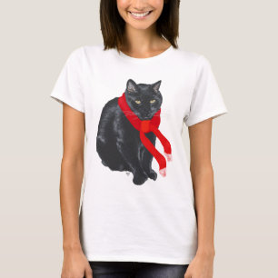 T-shirt Gato Preto se Mantendo Aquecido no Natal