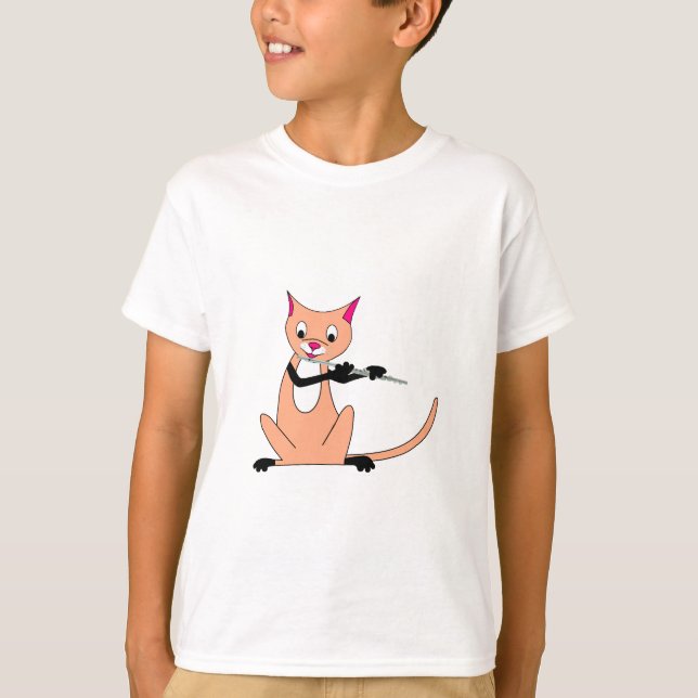 T-shirt Gato que joga a flauta (Frente)