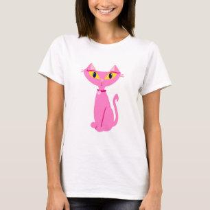 T-shirt Gato Retro Rosa Sassado