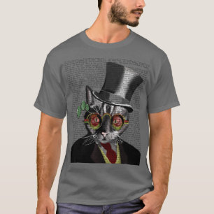 T-shirt Gato Steampunk - Chapéu Superior e óculos amarel