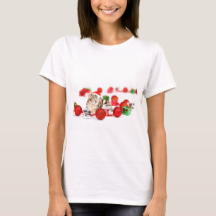 T-shirt Gato usando enfeite de Natal chapéu vermelho de Pa