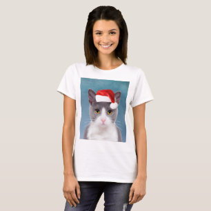 T-shirt Gato vestindo o Retrato de Natal do Papai Noel