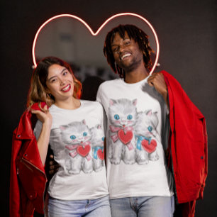 T-shirt Gatos De Dia de os namorados Fresco De Vintage
