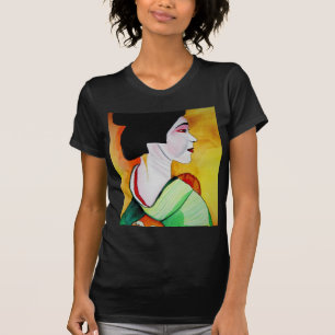T-shirt Geisha japonesa com arte original verde kimono