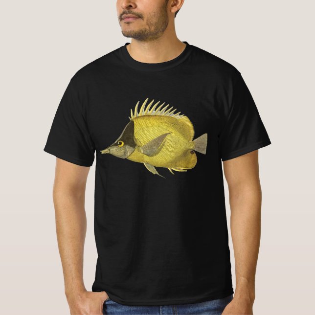 T-shirt Gelon Tropical Amarelo Longirostris, Peixes Vintag (Frente)