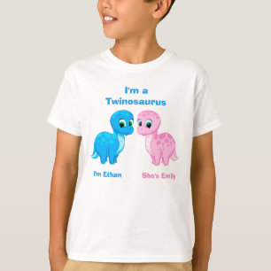 T-shirt Gêmeos Fraternais Bonitos Dinossauros Personalizad