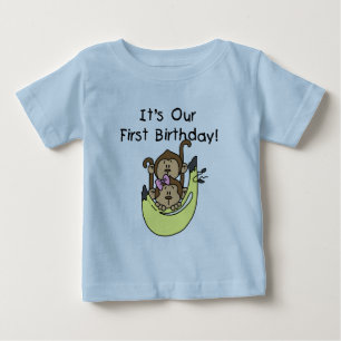 T-shirt Gêmeos - primeiro aniversario de Macaco Menino e R