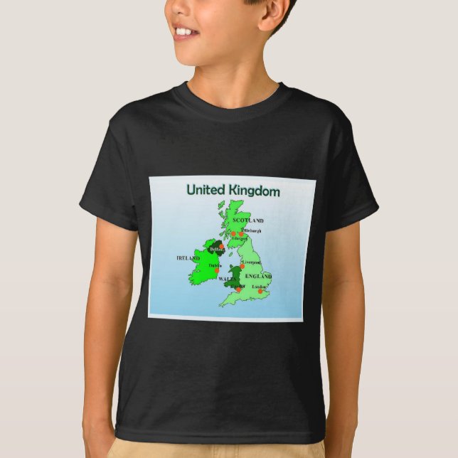 T-shirt Geografia, estudos sociais, Reino Unido, mapa (Frente)