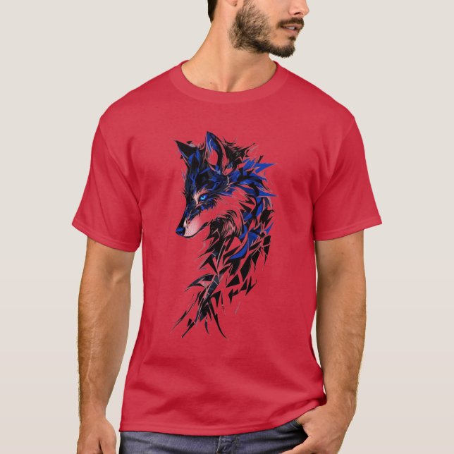 T-Shirt Geométrico Blue Wolf - Edição De Bordo De  (Frente)