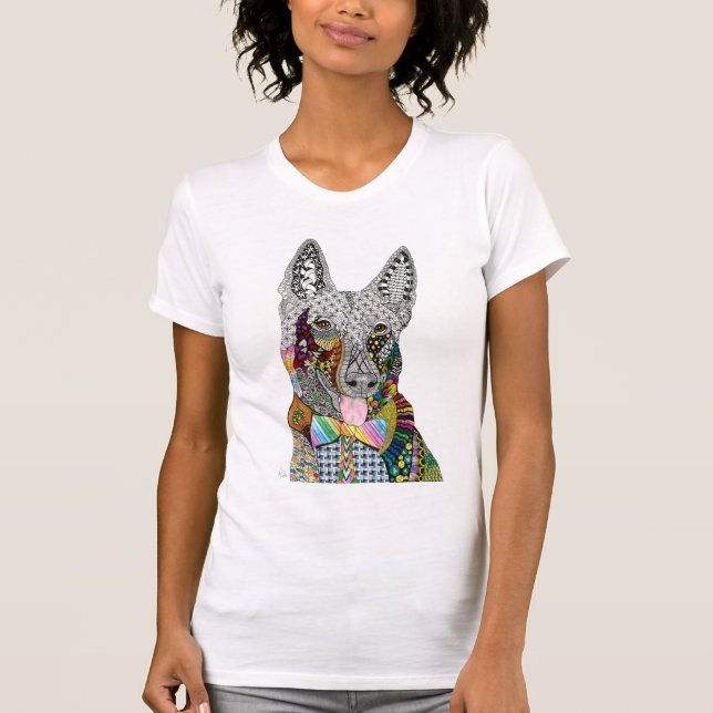 T-Shirt German shepherd, bonito e colorido (Frente)