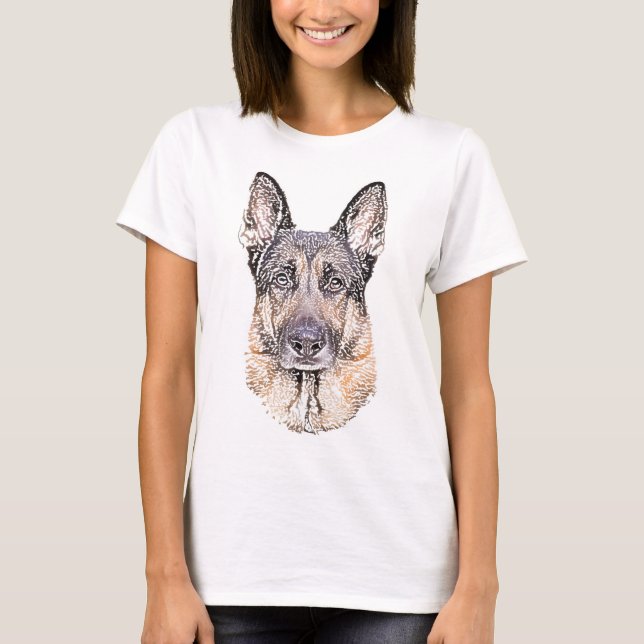 T-shirt German shepherd Cachorro Escrito Trabalho de arte (Frente)