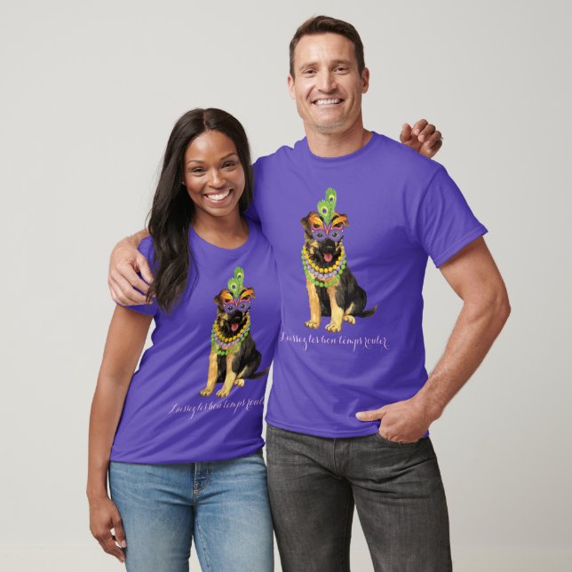 T-shirt German shepherd Mardi Gras (Unissex)