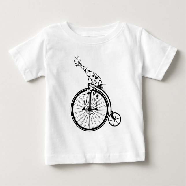 T-shirt Girafa branca e preta andando de bicicleta (Frente)