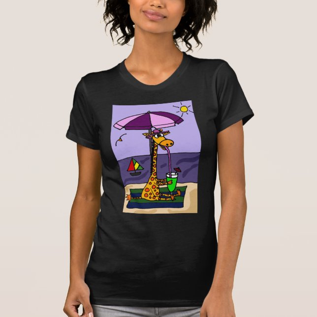 T-shirt Girafa engraçado na praia (Frente)