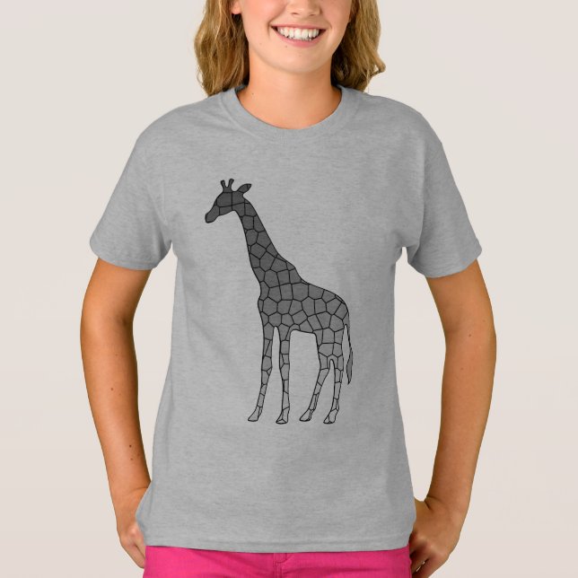 T-shirt Girafa Geométrica Moderna, Cinzas de Prata / Cinza (Frente)