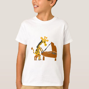 T-shirt Girafa parvo que joga o piano