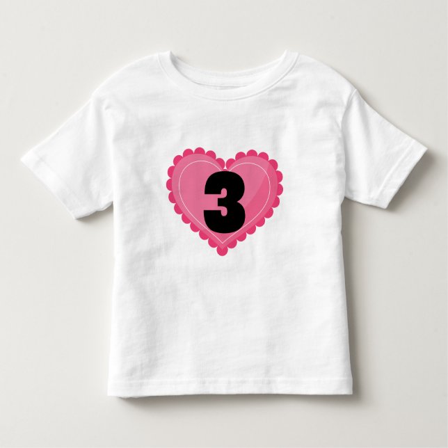 T-shirt Girls aniversário de 3 anos Heart (Frente)