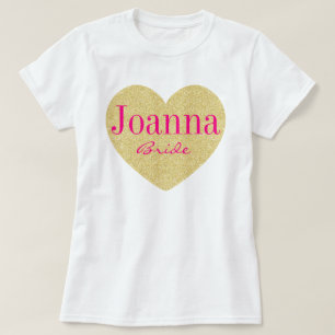T-shirt Glitter Golden Heart Personalized Bride