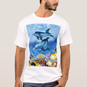 T-shirt Golfinhos e arte tropical dos peixes