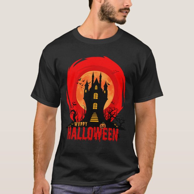 T-Shirt Gothic Full Moon T-Shirt Haunted Castle (Frente)