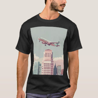 T-Shirt Gráfico de Aterrissagem de Avião-Skyline U