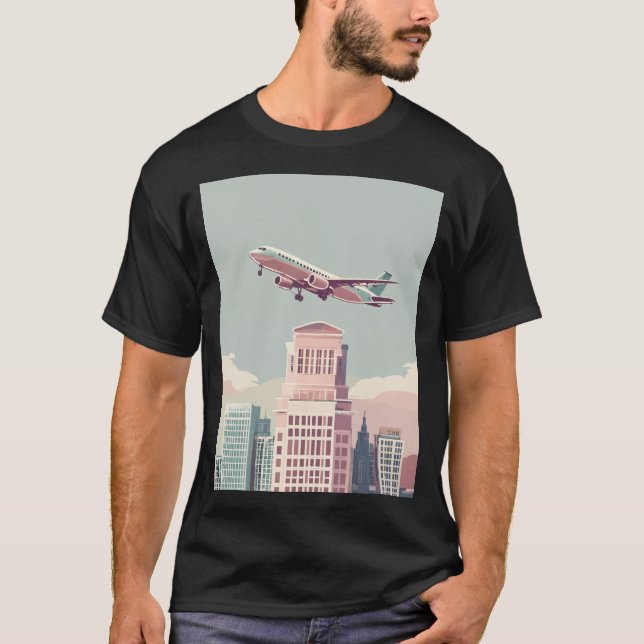 T-Shirt Gráfico de Aterrissagem de Avião-Skyline U (Frente)