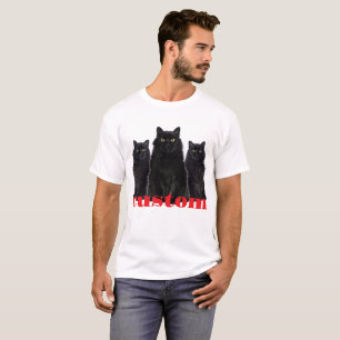 T-Shirt Gráfico de Gatos Pretos Personalizados