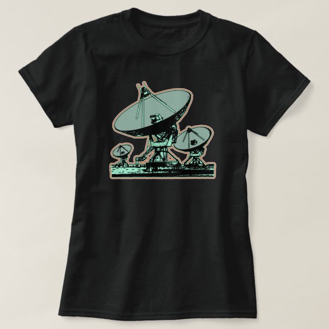 T-shirt Gráfico de Prato de Satélite Retro (Frente do Design)