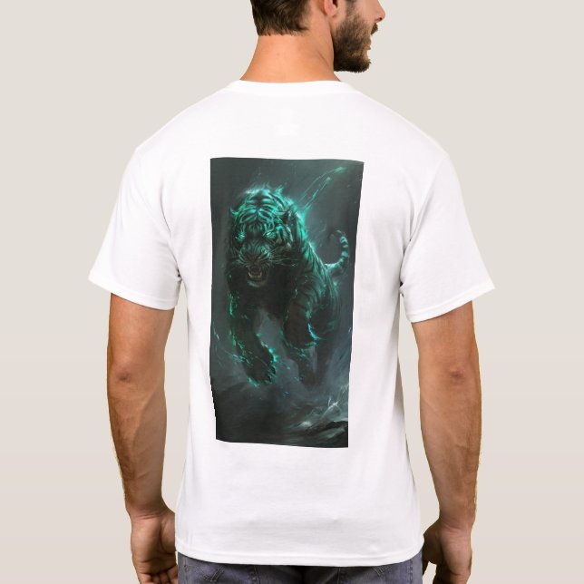 T-Shirt Gráfico de Tigre Verde na moda (Verso)