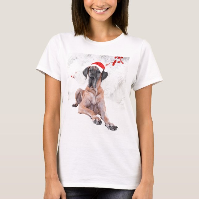 T-shirt Grande Cachorro Dane Que Feliz Natal (Frente)