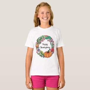 T-shirt Grinalda bonita da abóbora da aguarela com folhas