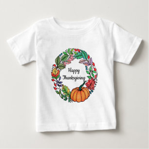 T-shirt Grinalda bonita da abóbora da aguarela com folhas