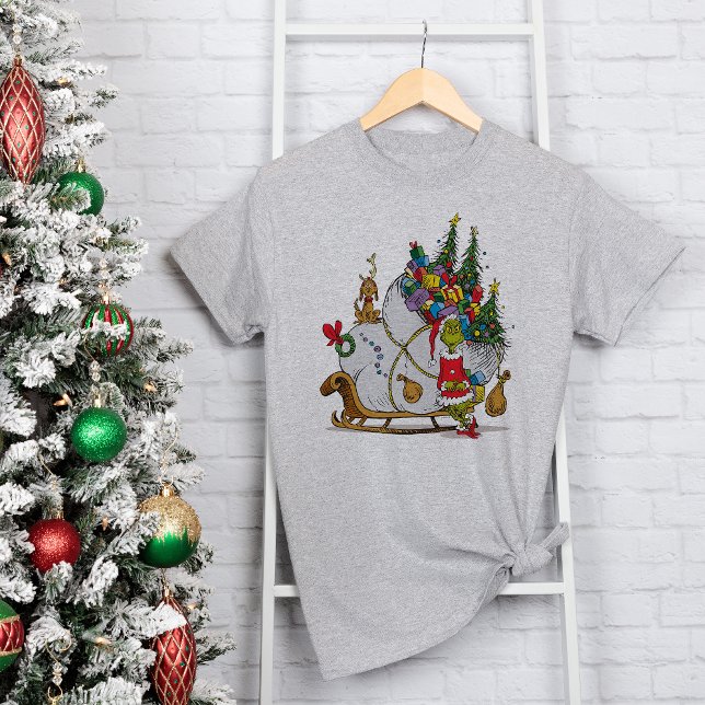 T-shirt Grinch Clássico | Grinch & Max com Trenó (Criador carregado)
